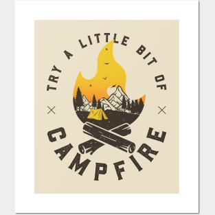 Try A Little Bit Of Campfire | Hiking Mountains Camping Sunset Posters and Art